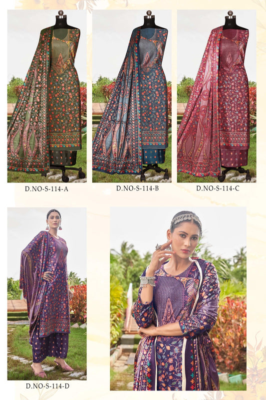 Simran 114 Blue Hills Velvet Suits Exporter Ahmedabad