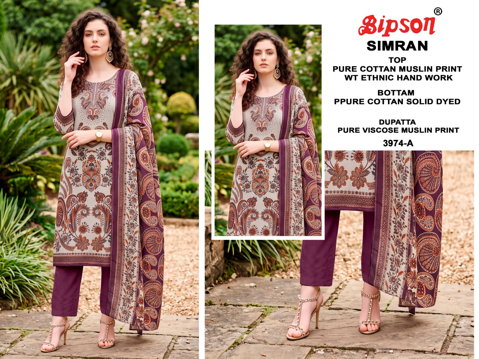 Simran 3974-3975 Bipson Prints Cotton Muslin Pant Style Suits Exporter India