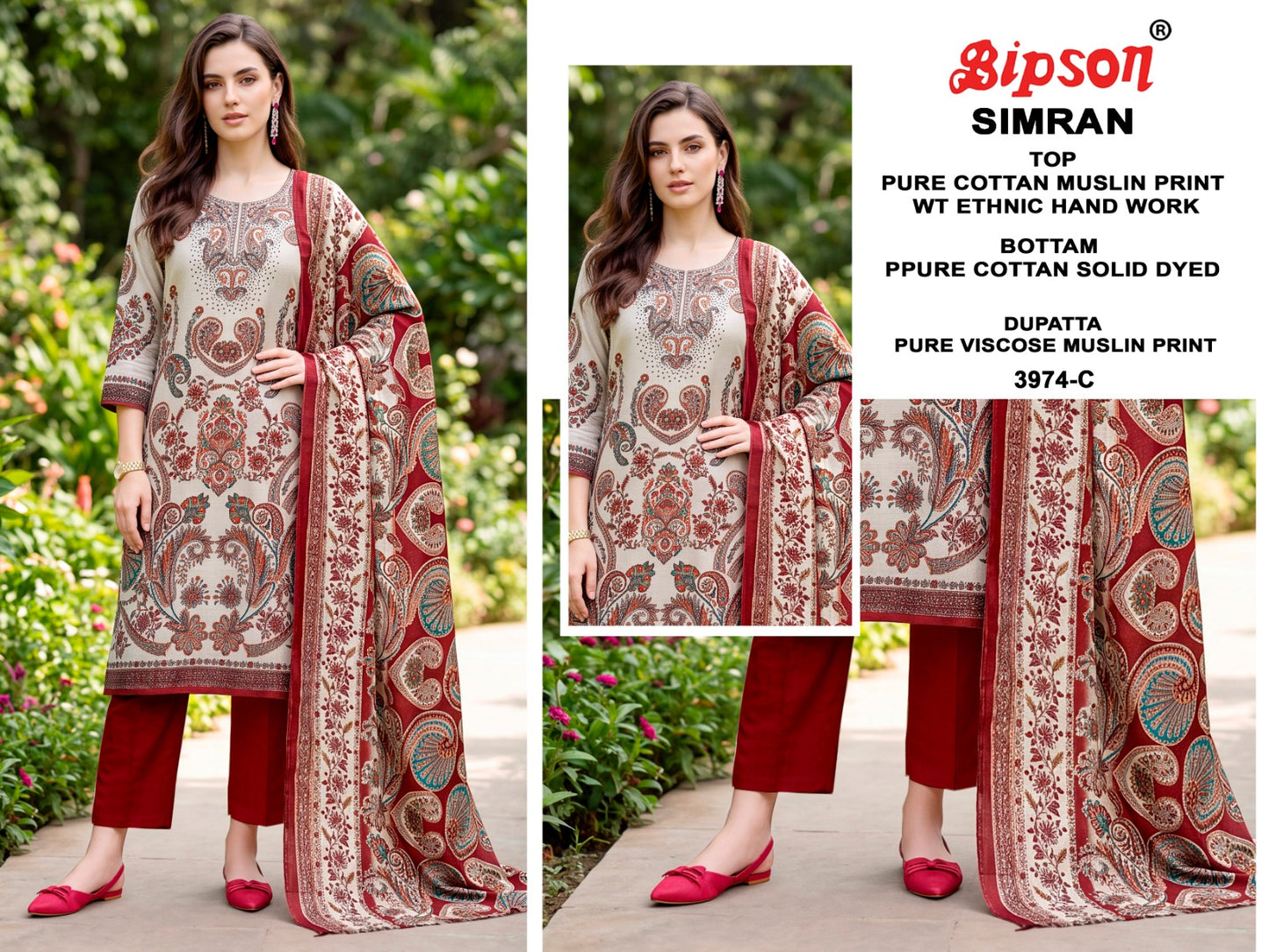 Simran 3974-3975 Bipson Prints Cotton Muslin Pant Style Suits Exporter India