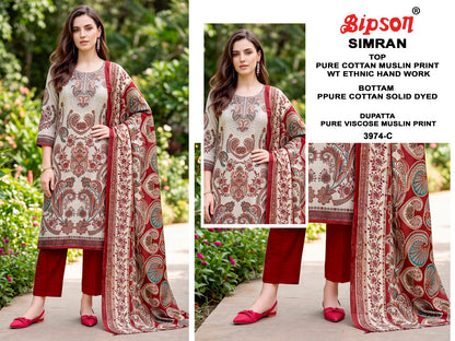 Simran 3974-3975 Bipson Prints Cotton Muslin Pant Style Suits Exporter India