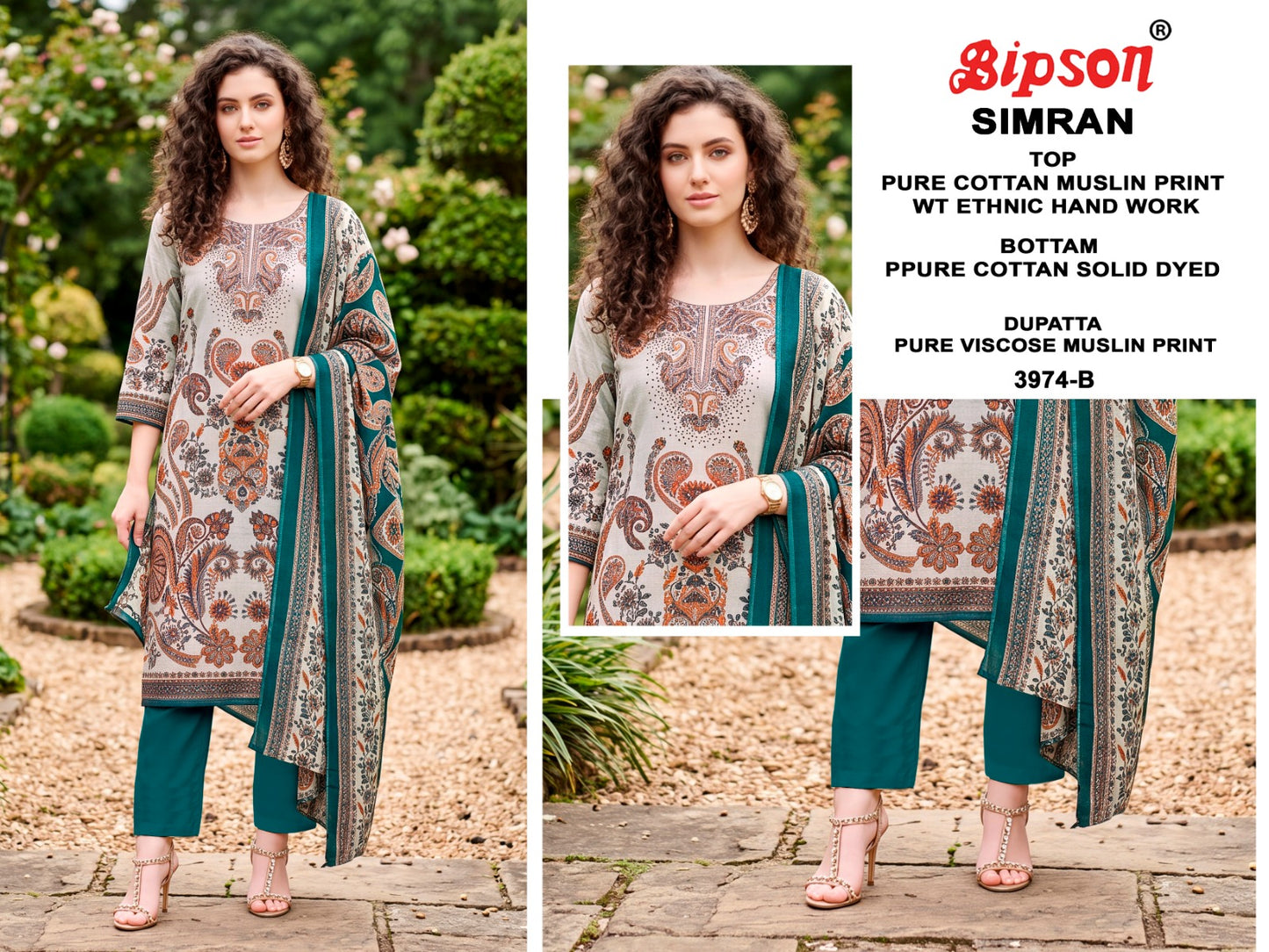 Simran 3974-3975 Bipson Prints Cotton Muslin Pant Style Suits Exporter India