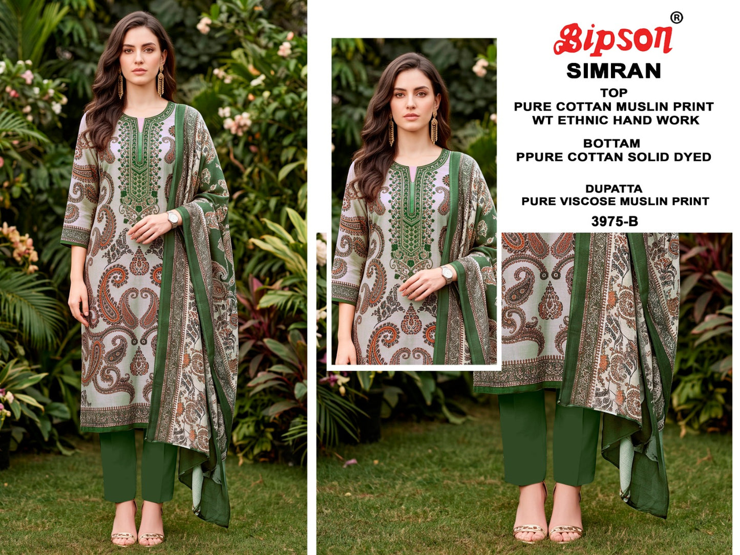 Simran 3974-3975 Bipson Prints Cotton Muslin Pant Style Suits Exporter India