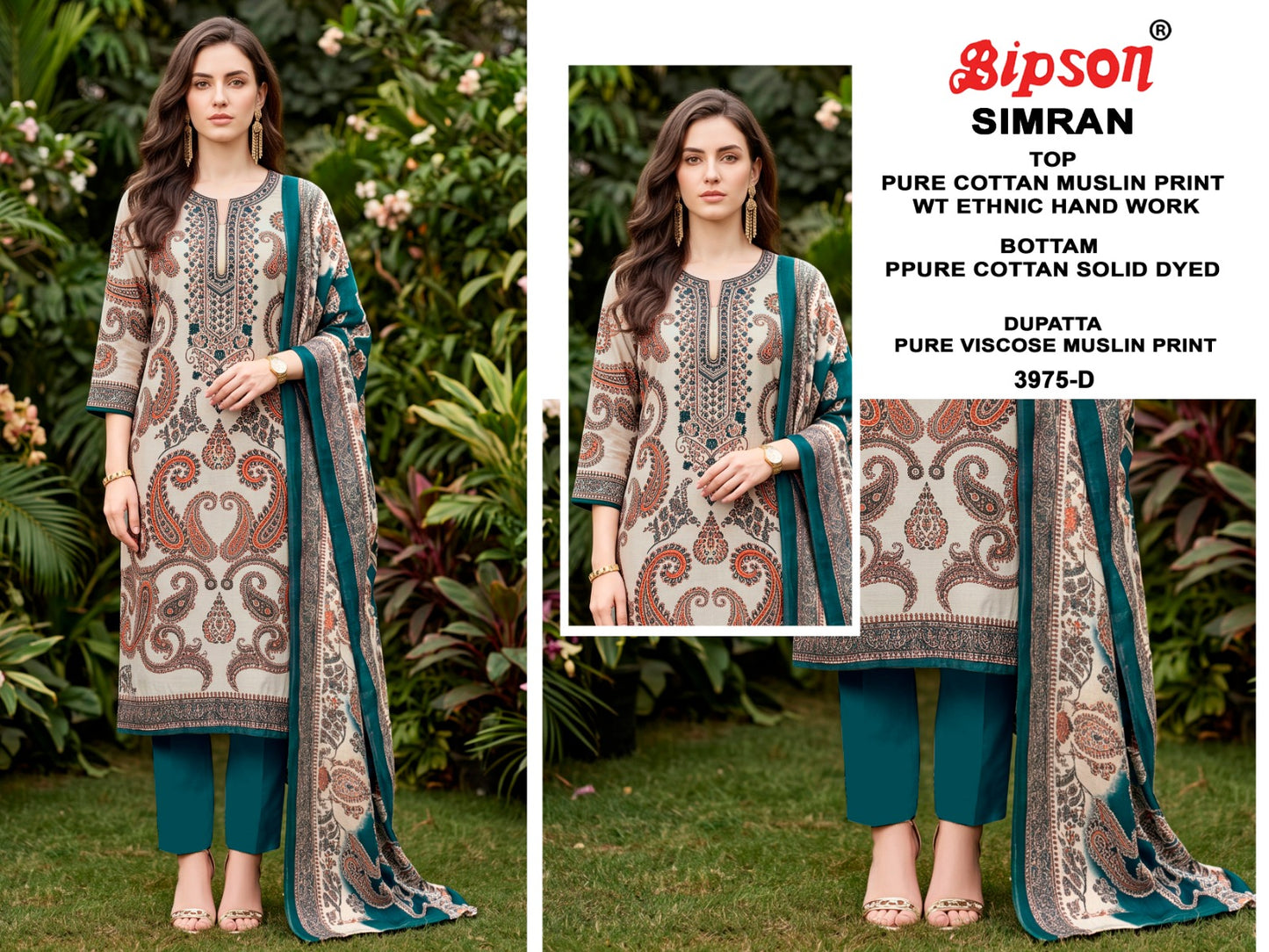 Simran 3974-3975 Bipson Prints Cotton Muslin Pant Style Suits Exporter India