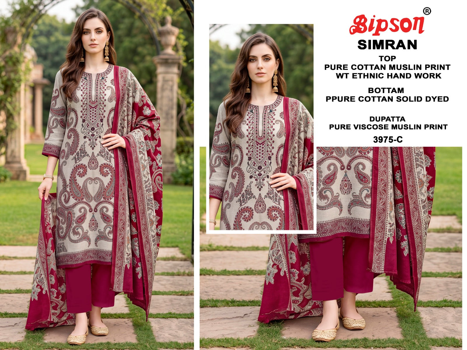 Simran 3974-3975 Bipson Prints Cotton Muslin Pant Style Suits Exporter India