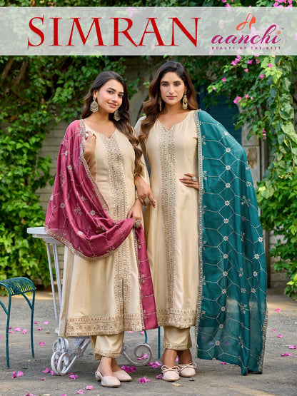 Simran Aanchi Vichitra Silk Readymade Pant Style Suits Supplier Gujarat