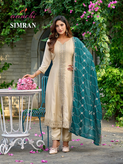 Simran Aanchi Vichitra Silk Readymade Pant Style Suits Supplier Gujarat