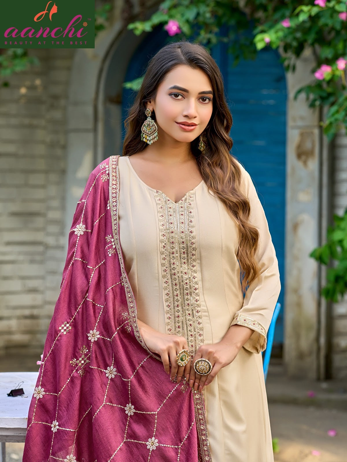Simran Aanchi Vichitra Silk Readymade Pant Style Suits Supplier Gujarat