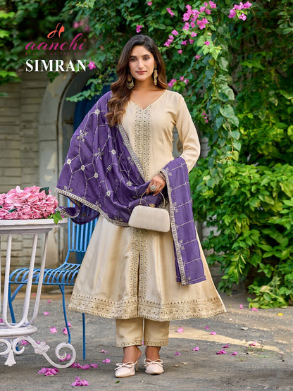 Simran Aanchi Vichitra Silk Readymade Pant Style Suits Supplier Gujarat