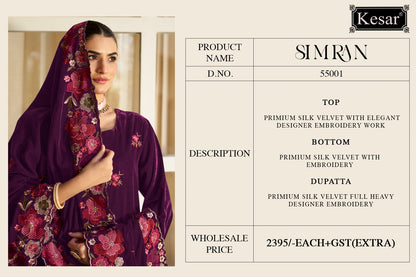 Simran Kesar Velvet Suits Wholesaler India