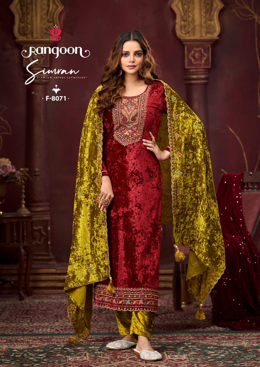 Simran Rangoon Makhmal Velvet Readymade Velvet Suits Exporter India