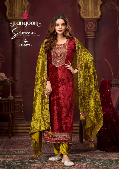 Simran Rangoon Makhmal Velvet Readymade Velvet Suits Exporter India
