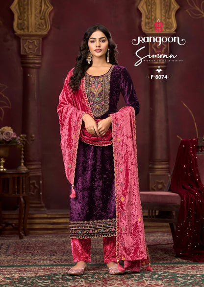 Simran Rangoon Makhmal Velvet Readymade Velvet Suits Exporter India