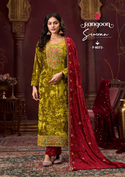 Simran Rangoon Makhmal Velvet Readymade Velvet Suits Exporter India