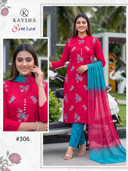 Simran Vol 3 Kysa Roman Silk Readymade Pant Style Suits Supplier Ahmedabad