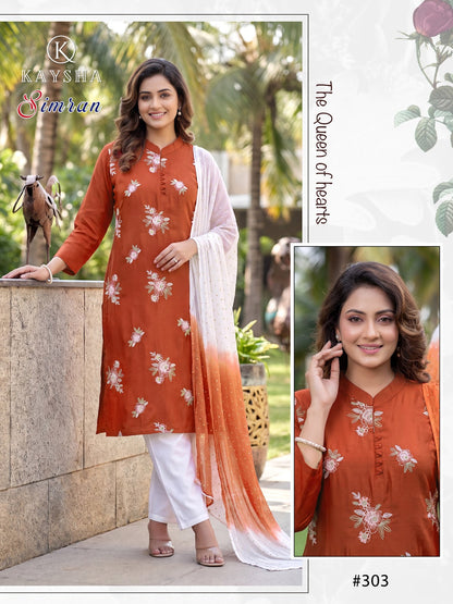 Simran Vol 3 Kysa Roman Silk Readymade Pant Style Suits Supplier Ahmedabad