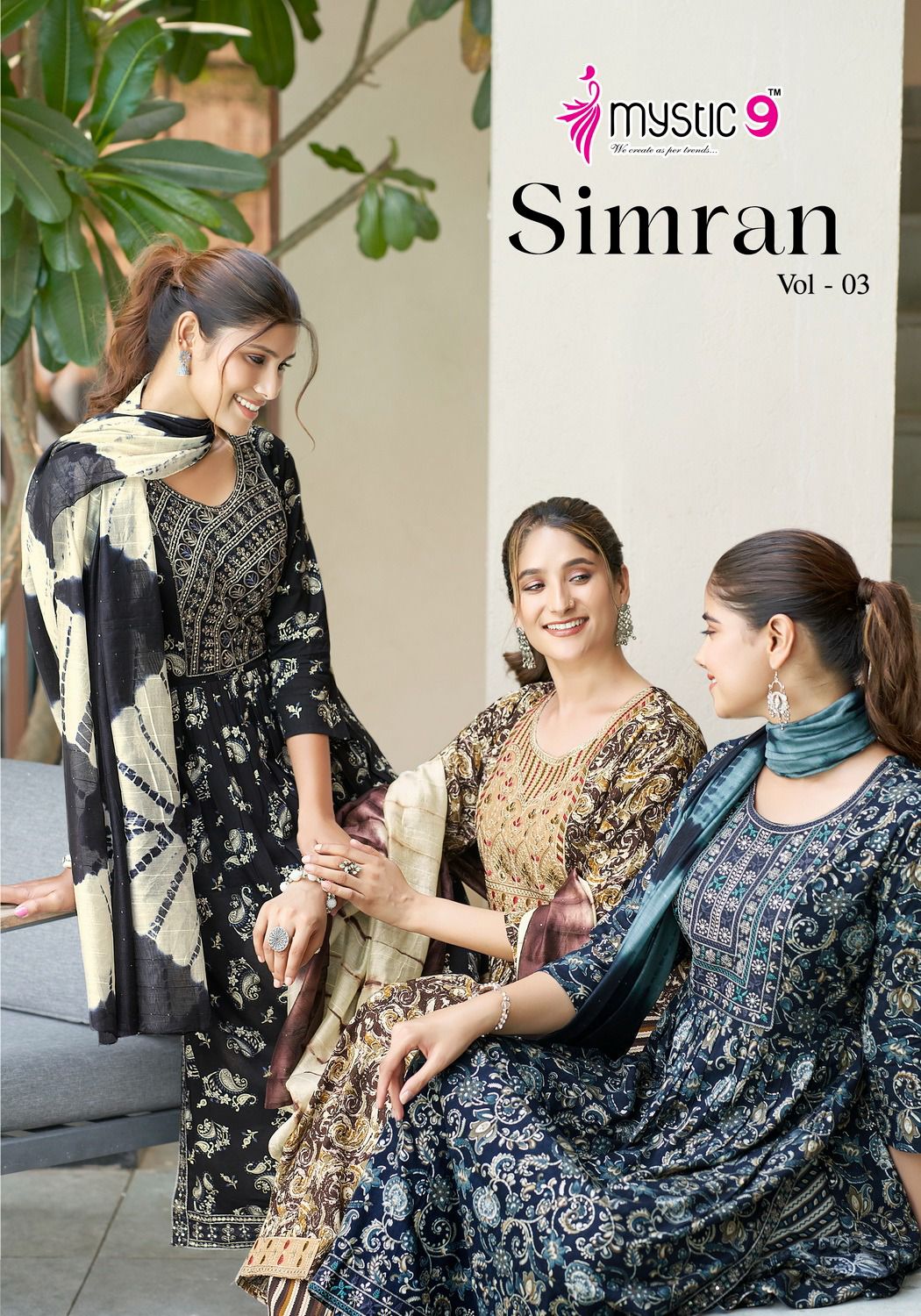 Simran Vol 3 Mystic 9 Reyon Readymade Pant Style Suits Wholesaler Gujarat