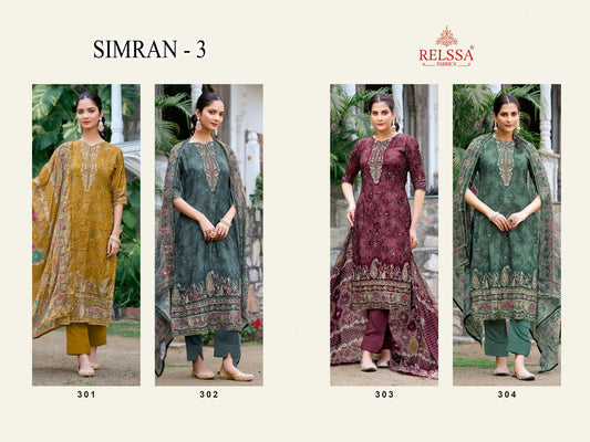 Simran Vol 3 Relssa Fabrics Muslin Pant Style Suits Manufacturer India