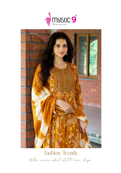 Simran Vol 5 Mystic 9 Heavy Rayon Readymade Pant Style Suits Wholesale Rate