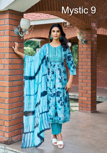 Simran Vol 5 Mystic 9 Heavy Rayon Readymade Pant Style Suits Wholesale Rate