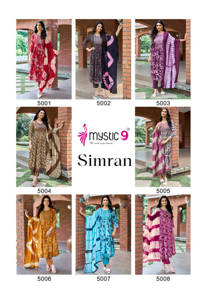 Simran Vol 5 Mystic 9 Heavy Rayon Readymade Pant Style Suits Wholesale Rate