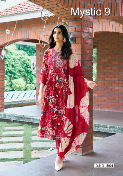Simran Vol 5 Mystic 9 Heavy Rayon Readymade Pant Style Suits Wholesale Rate