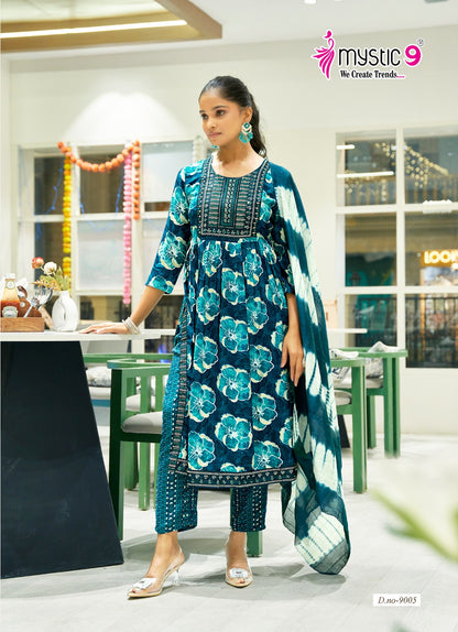 Simran Vol 9 Mystic 9 Rayon Readymade Pant Style Suits Wholesaler