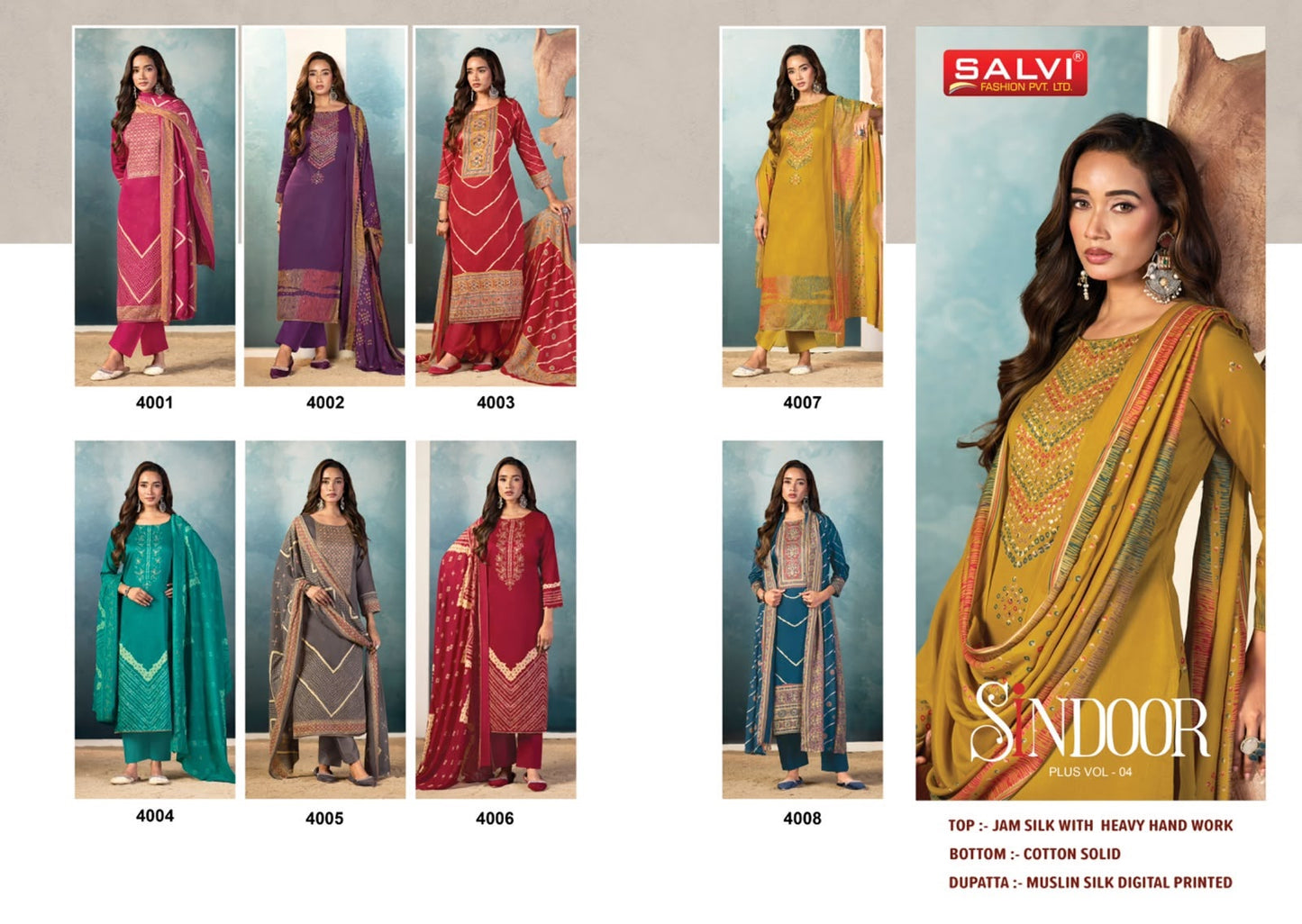 Sindoor Plus Vol 4 Salvi Fashion Jam Silk Pant Style Suits Supplier Gujarat