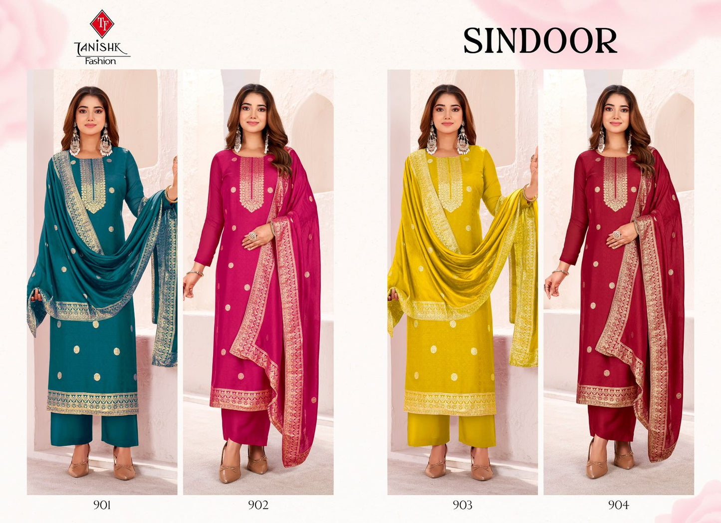Sindoor Tanishk Fashion Muslin Jacquard Pant Style Suits Manufacturer