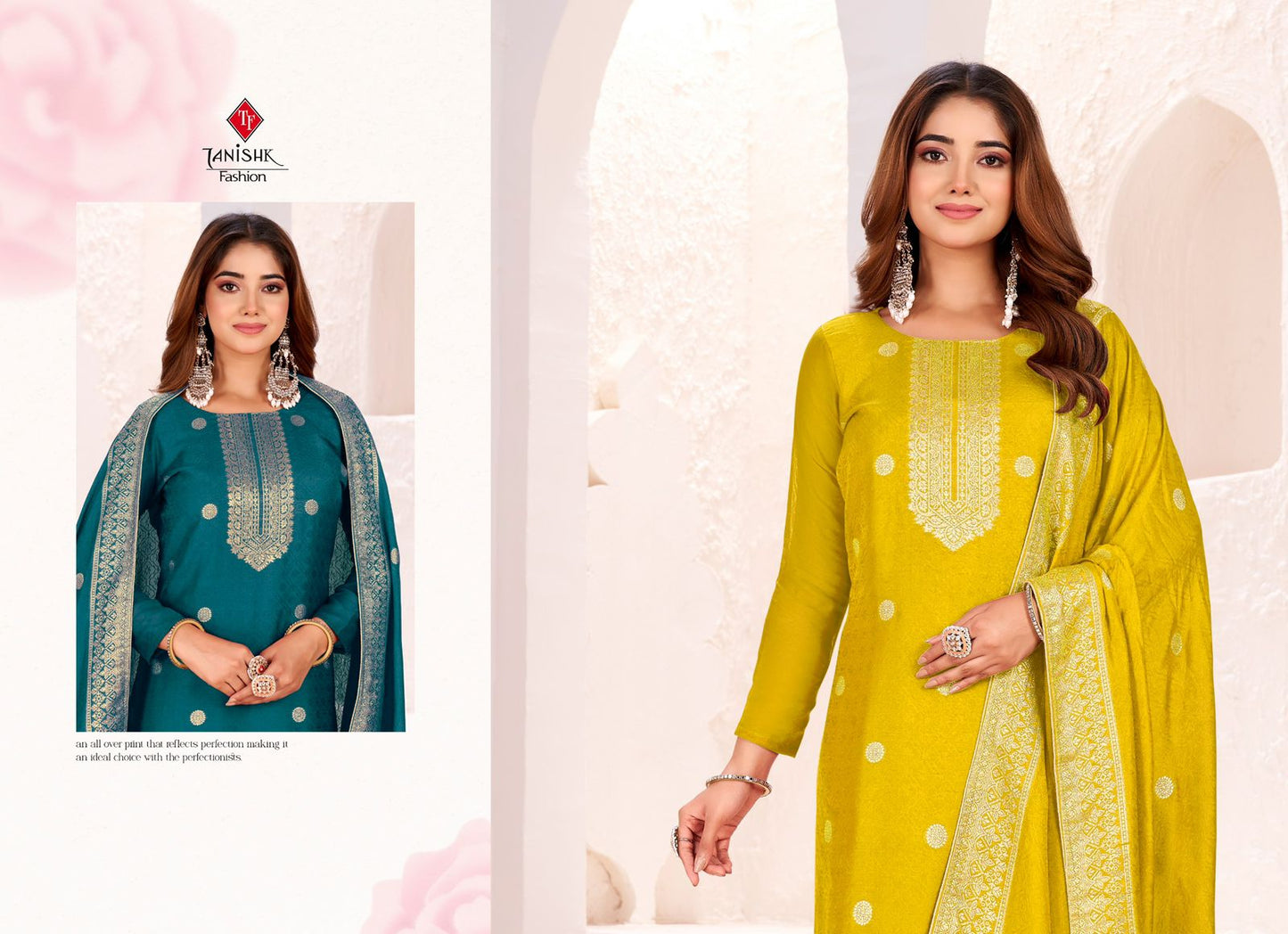 Sindoor Tanishk Fashion Muslin Jacquard Pant Style Suits Manufacturer