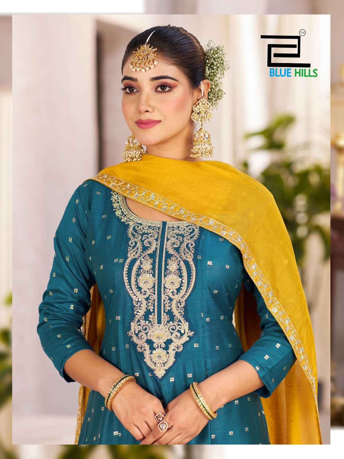 Sindoor Vol 3 Blue Hills Chanderi Readymade Anarkali Suits Manufacturer