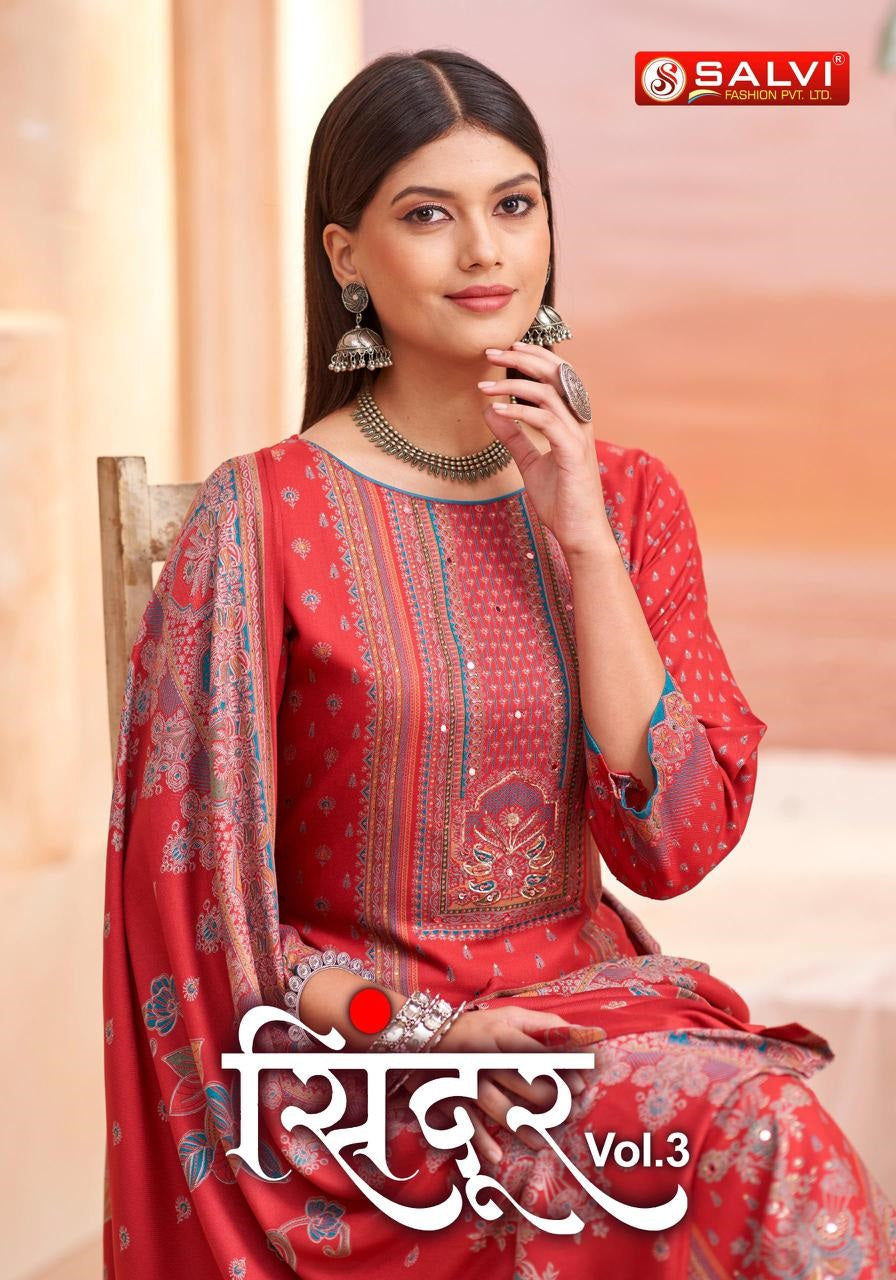 Sindoor Vol 3 Salvi Fashion Pure Viscose Pashmina Suits Wholesaler