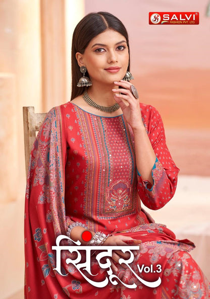 Sindoor Vol 3 Salvi Fashion Pure Viscose Pashmina Suits Wholesaler