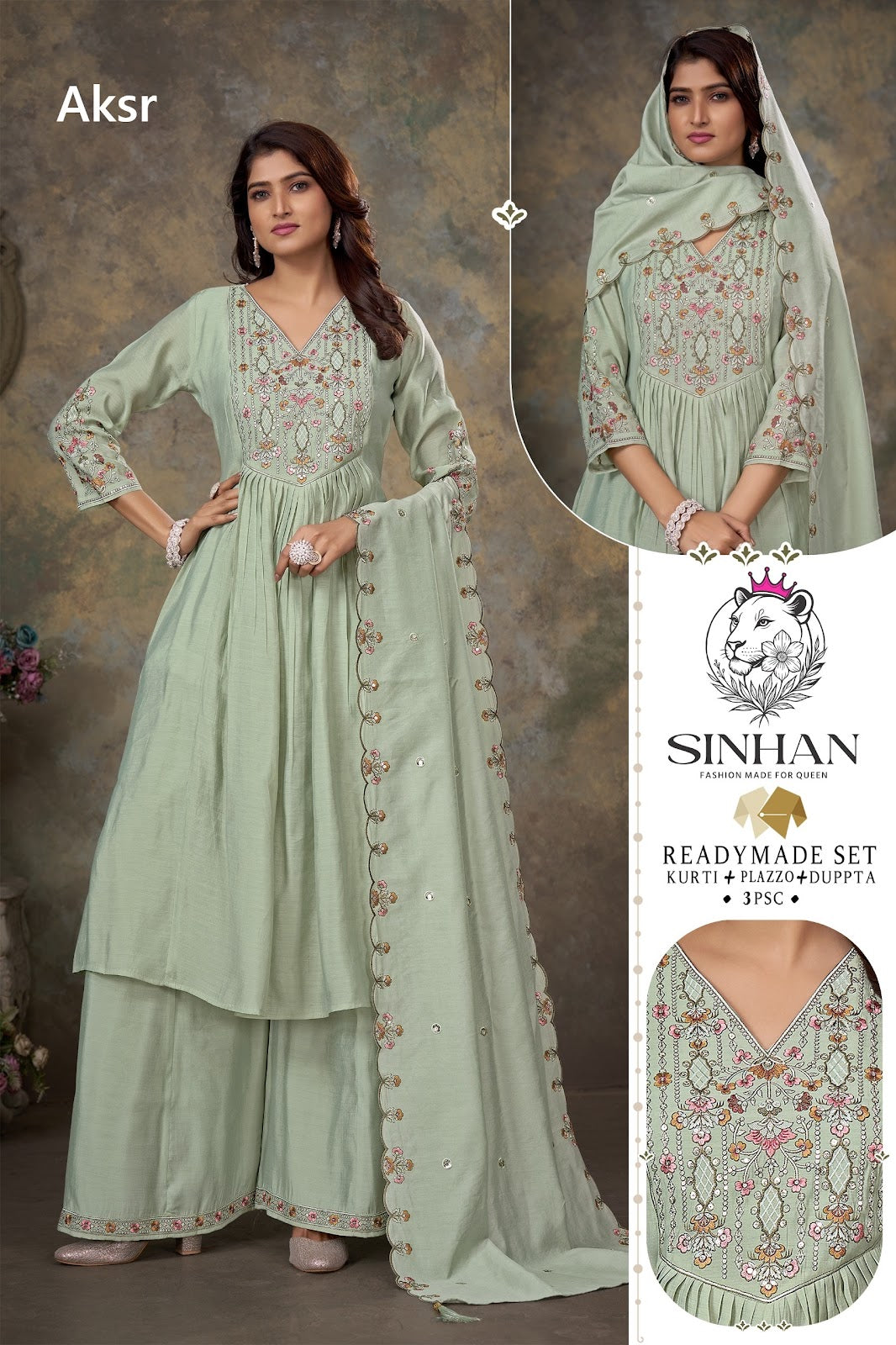 Sinhan 010126 Aksr Chanderi Readymade Plazzo Style Suits Exporter India