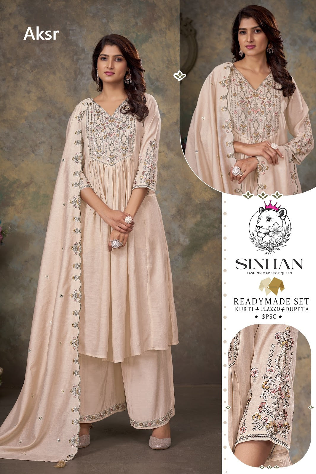 Sinhan 010126 Aksr Chanderi Readymade Plazzo Style Suits Exporter India
