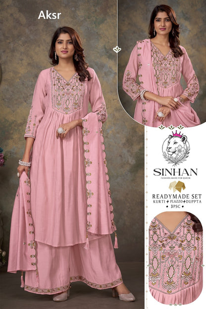 Sinhan 010126 Aksr Chanderi Readymade Plazzo Style Suits Exporter India