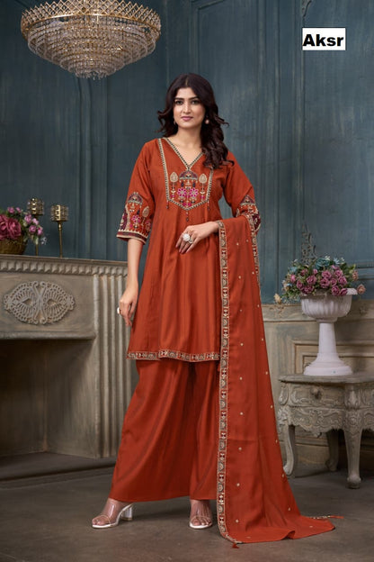 Sinhan 0312 Aksr Roman Silk Readymade Pant Style Suits Supplier