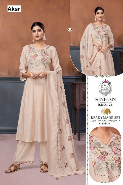 Sinhan 128 Aksr Mul Chanderi Readymade Plazzo Style Suits Wholesaler