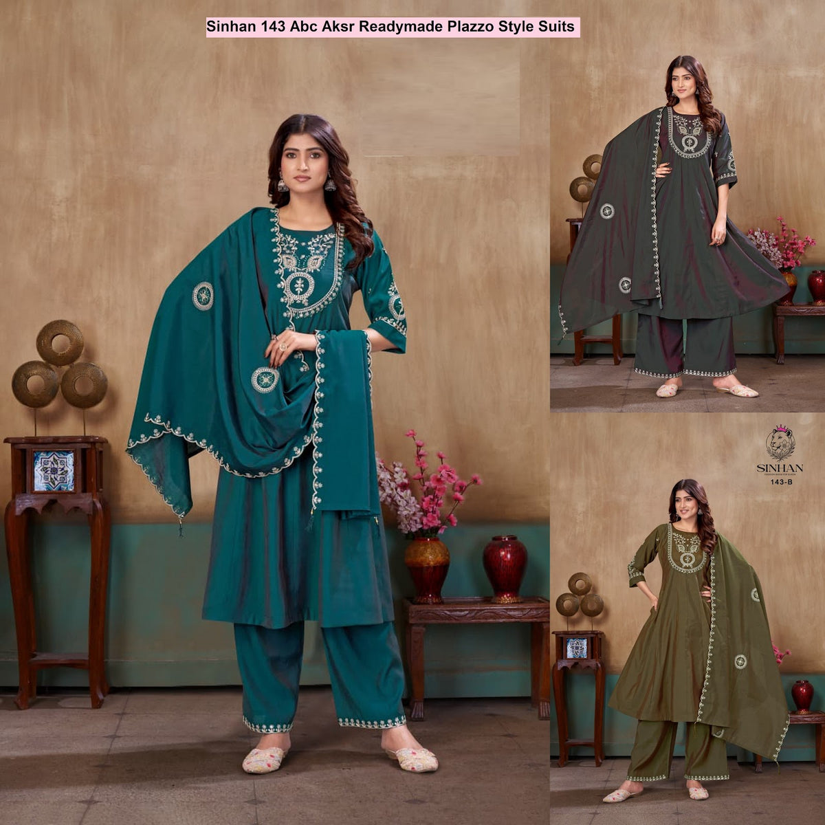 Sinhan 143 Abc Aksr Roman Readymade Plazzo Style Suits Manufacturer Ahmedabad