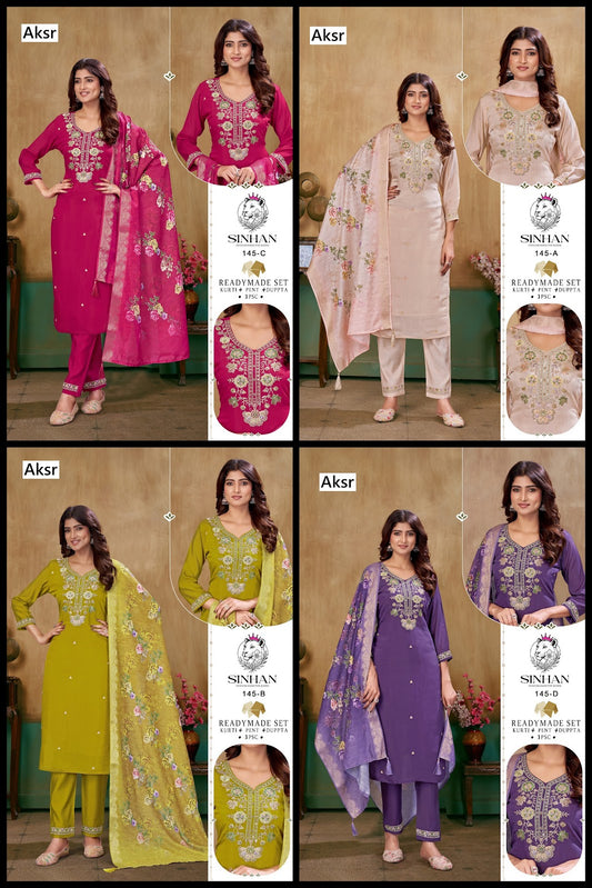 Sinhan 145 Aksr Mal Chanderi Readymade Pant Style Suits Exporter India
