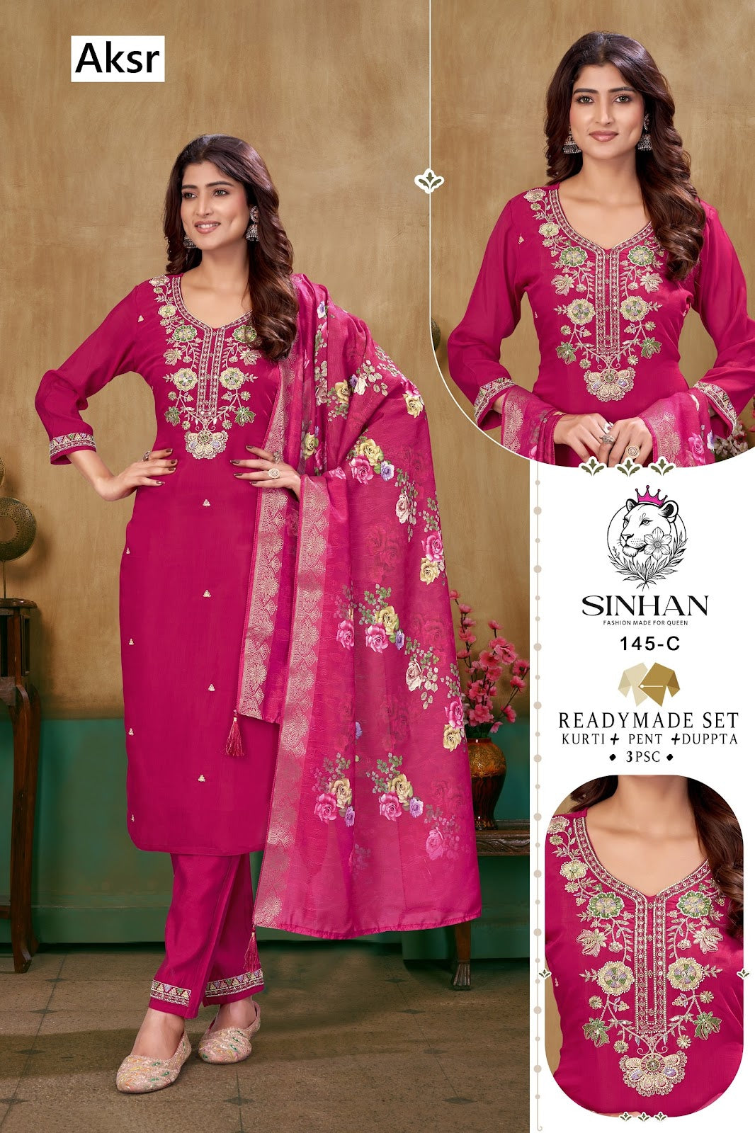 Sinhan 145 Aksr Mal Chanderi Readymade Pant Style Suits Exporter India