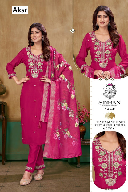 Sinhan 145 Aksr Mal Chanderi Readymade Pant Style Suits Exporter India