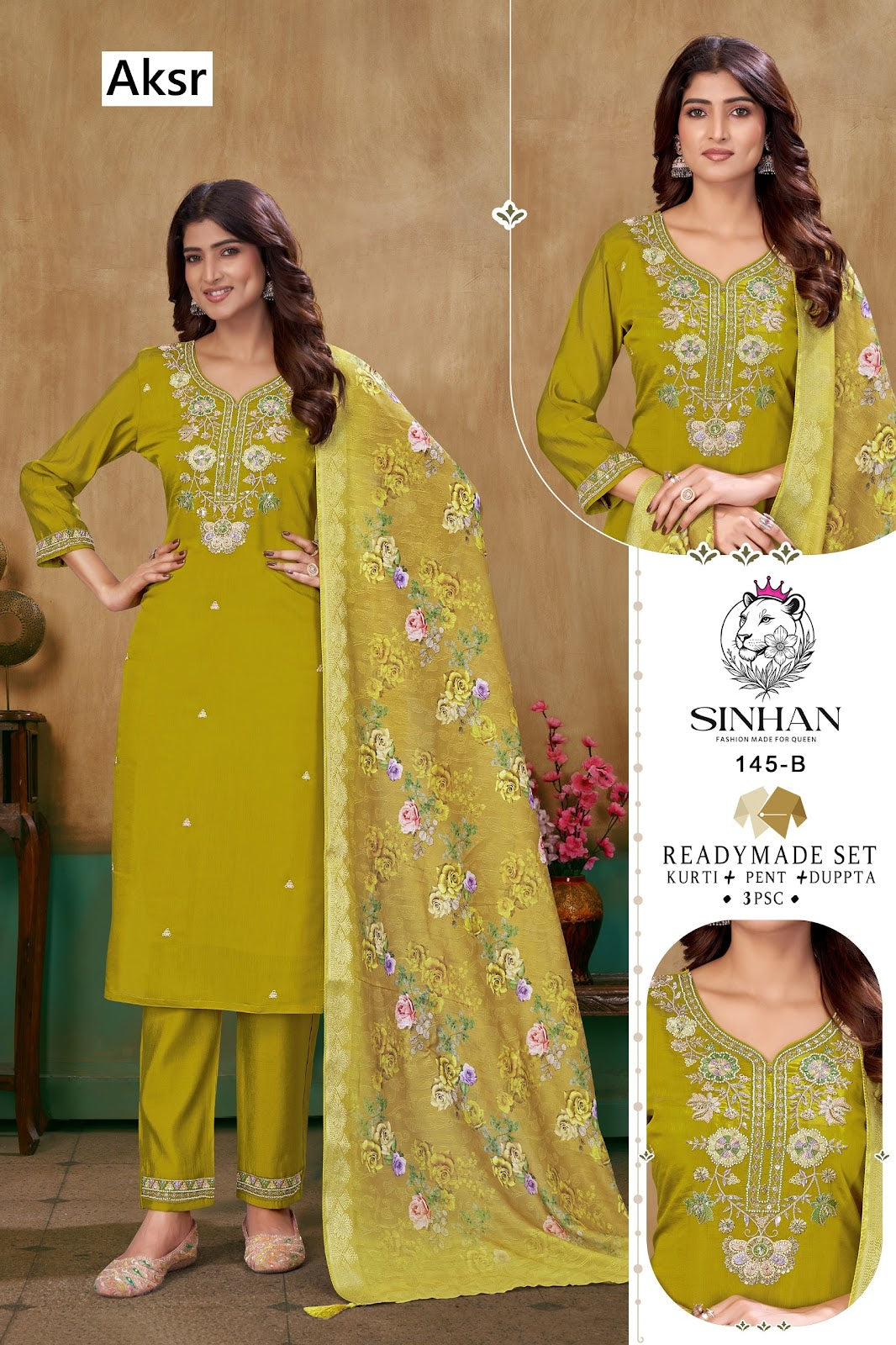 Sinhan 145 Aksr Mal Chanderi Readymade Pant Style Suits Exporter India