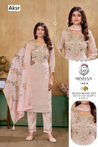 Sinhan 145 Aksr Mal Chanderi Readymade Pant Style Suits Exporter India