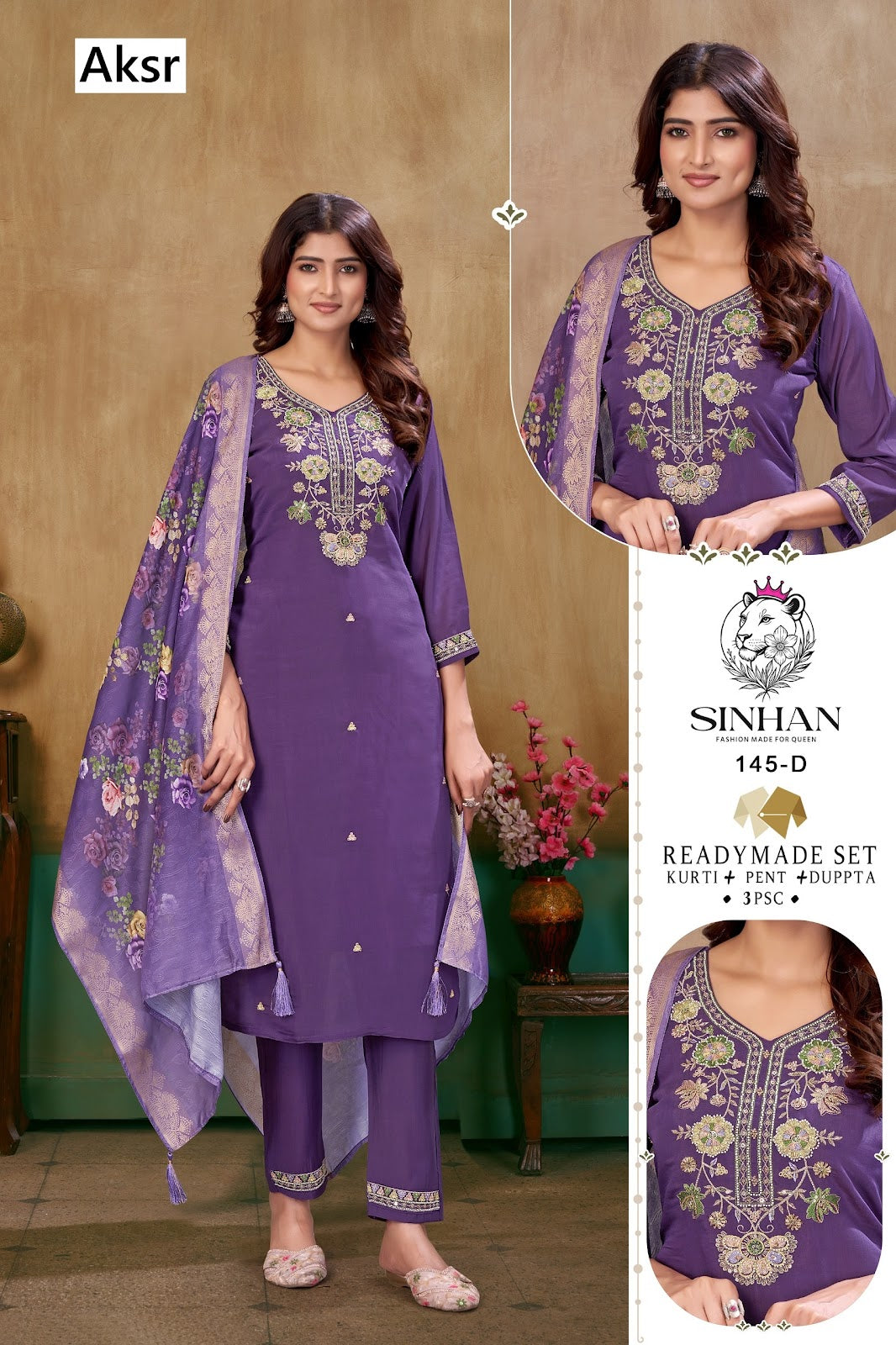 Sinhan 145 Aksr Mal Chanderi Readymade Pant Style Suits Exporter India