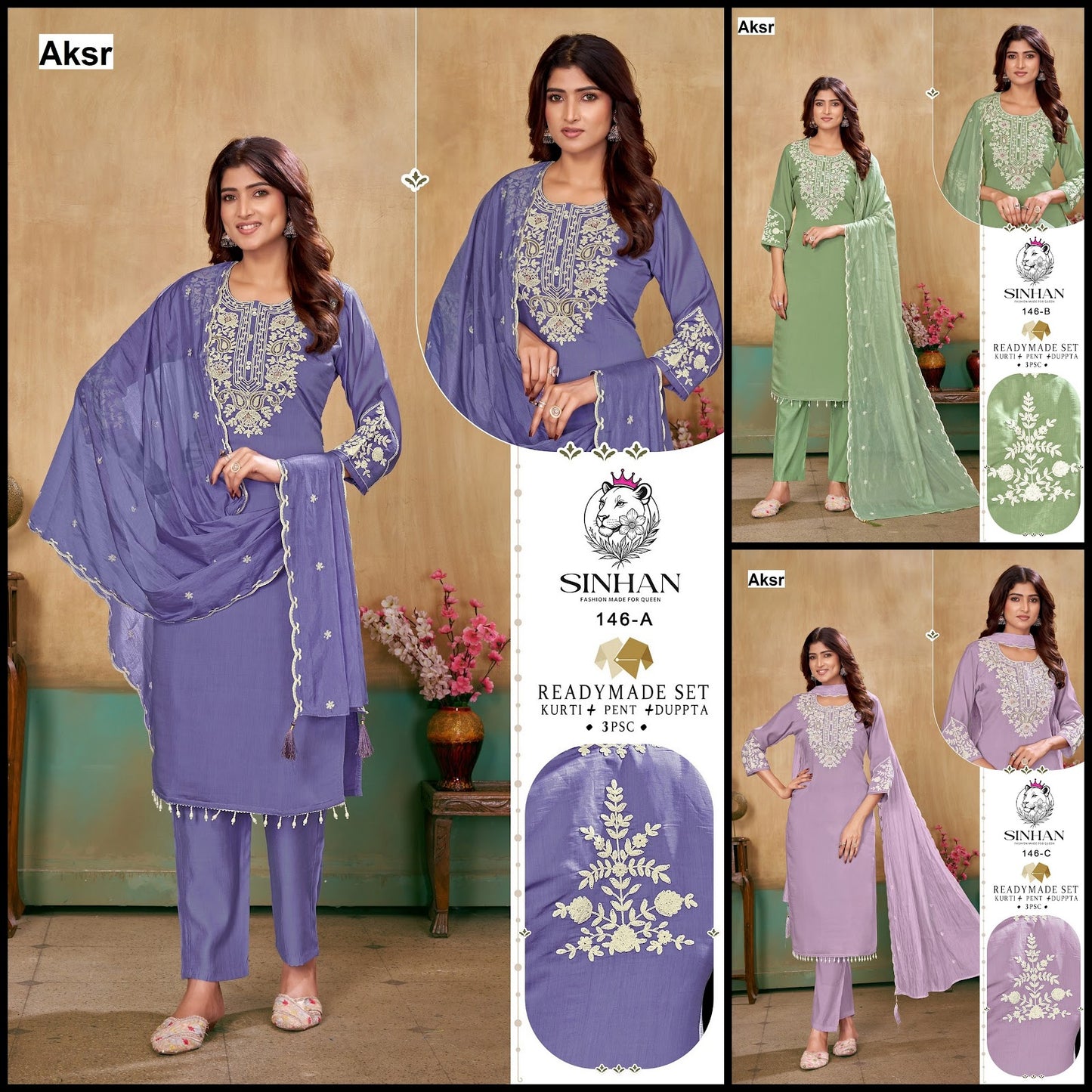 Sinhan 146 Aksr Mal Chanderi Readymade Pant Style Suits Wholesale Price