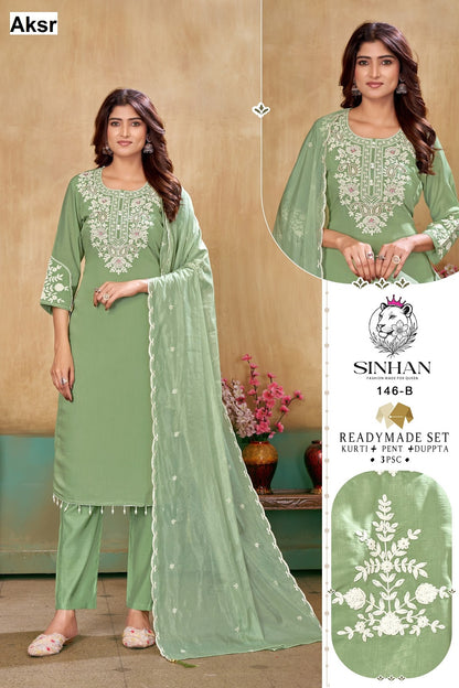 Sinhan 146 Aksr Mal Chanderi Readymade Pant Style Suits Wholesale Price