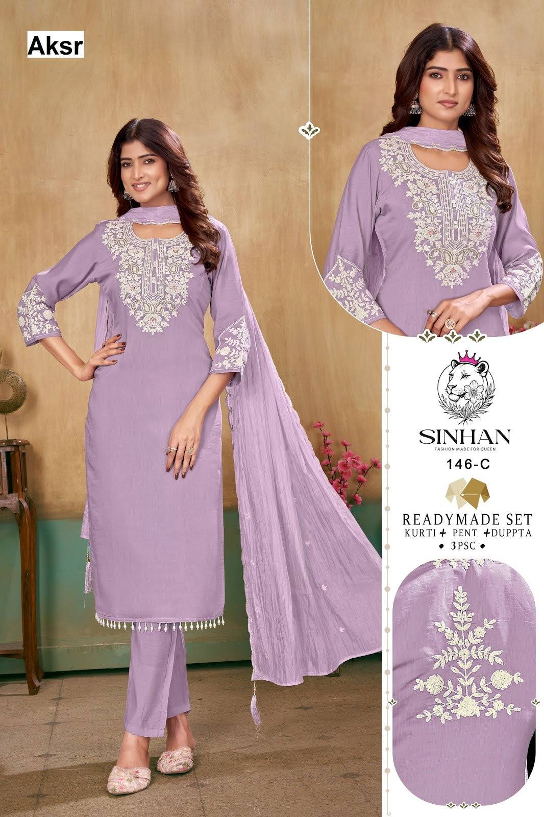 Sinhan 146 Aksr Mal Chanderi Readymade Pant Style Suits Wholesale Price