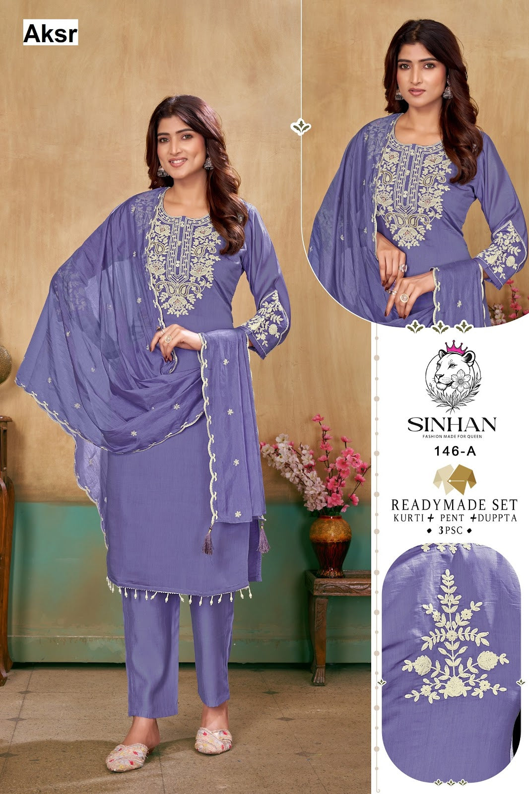 Sinhan 146 Aksr Mal Chanderi Readymade Pant Style Suits Wholesale Price