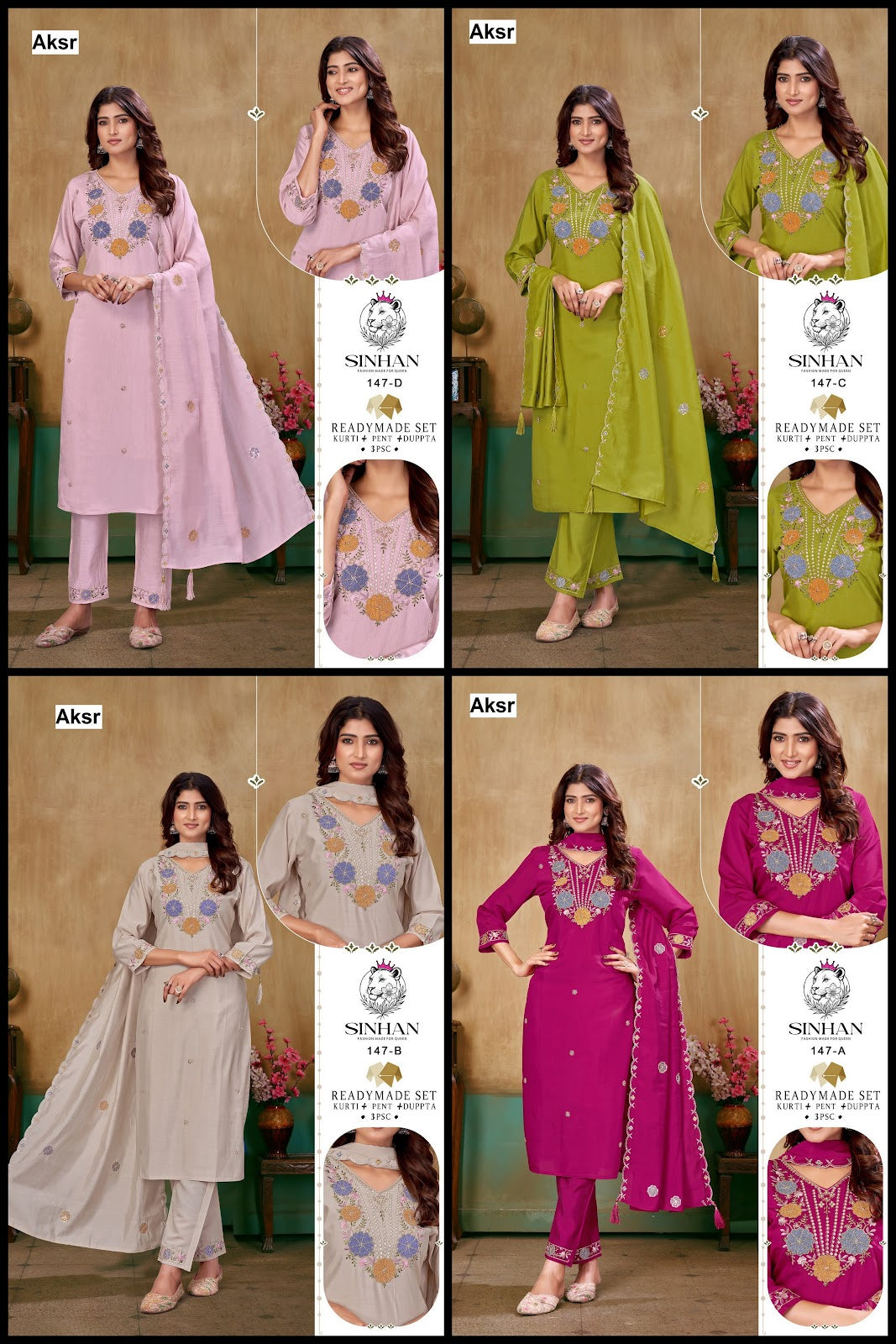 Sinhan 147 Aksr Roman Silk Readymade Pant Style Suits Supplier Gujarat