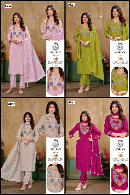 Sinhan 147 Aksr Roman Silk Readymade Pant Style Suits Supplier Gujarat